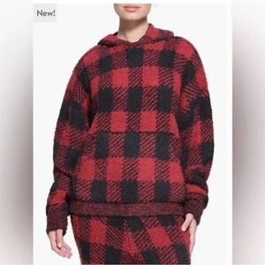 NWOT SKIMS Cozy Red and Black Plaid Women's Sweater Hoodie